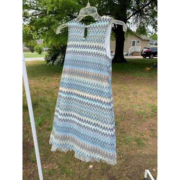 Knit Works Retro Lined Lace Dress Chevron Knit Blue Size 10 Girls AC2 - Picture 2 of 4